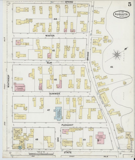 Sanborn Fire Insurance Map from Augusta, Kennebec County, Maine (1889), Sheet #0005 - Historic Sanborn Fire Insurance Map Print, vintage old map wall art, antique decor, genealogy gift, Maine Maine map