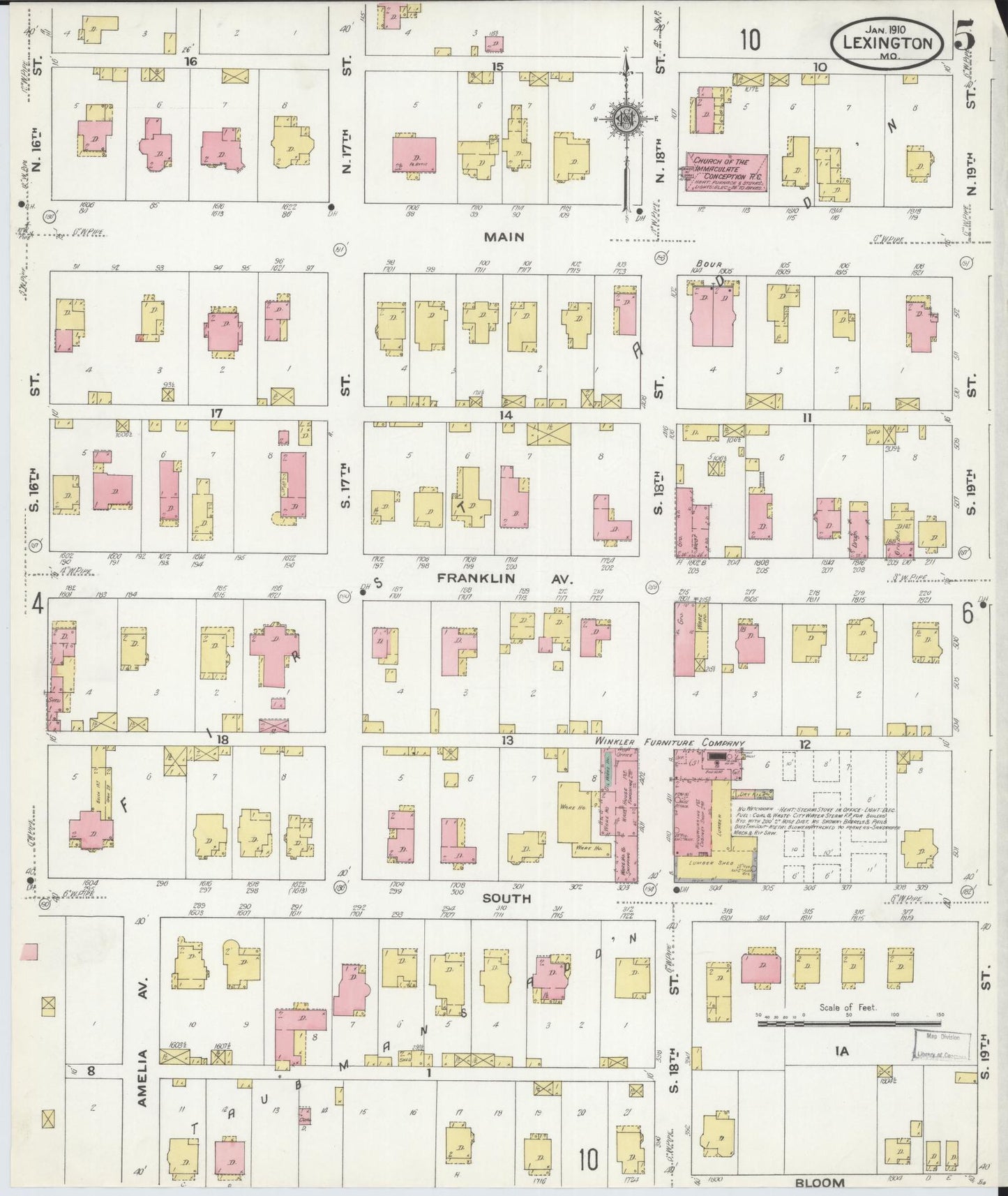 Sanborn Fire Insurance Map from Lexington, Lafayette County, Missouri (1910), Sheet #0005 - Complete Map Set gallery image, historic Sanborn map, vintage wall art, Missouri Missouri