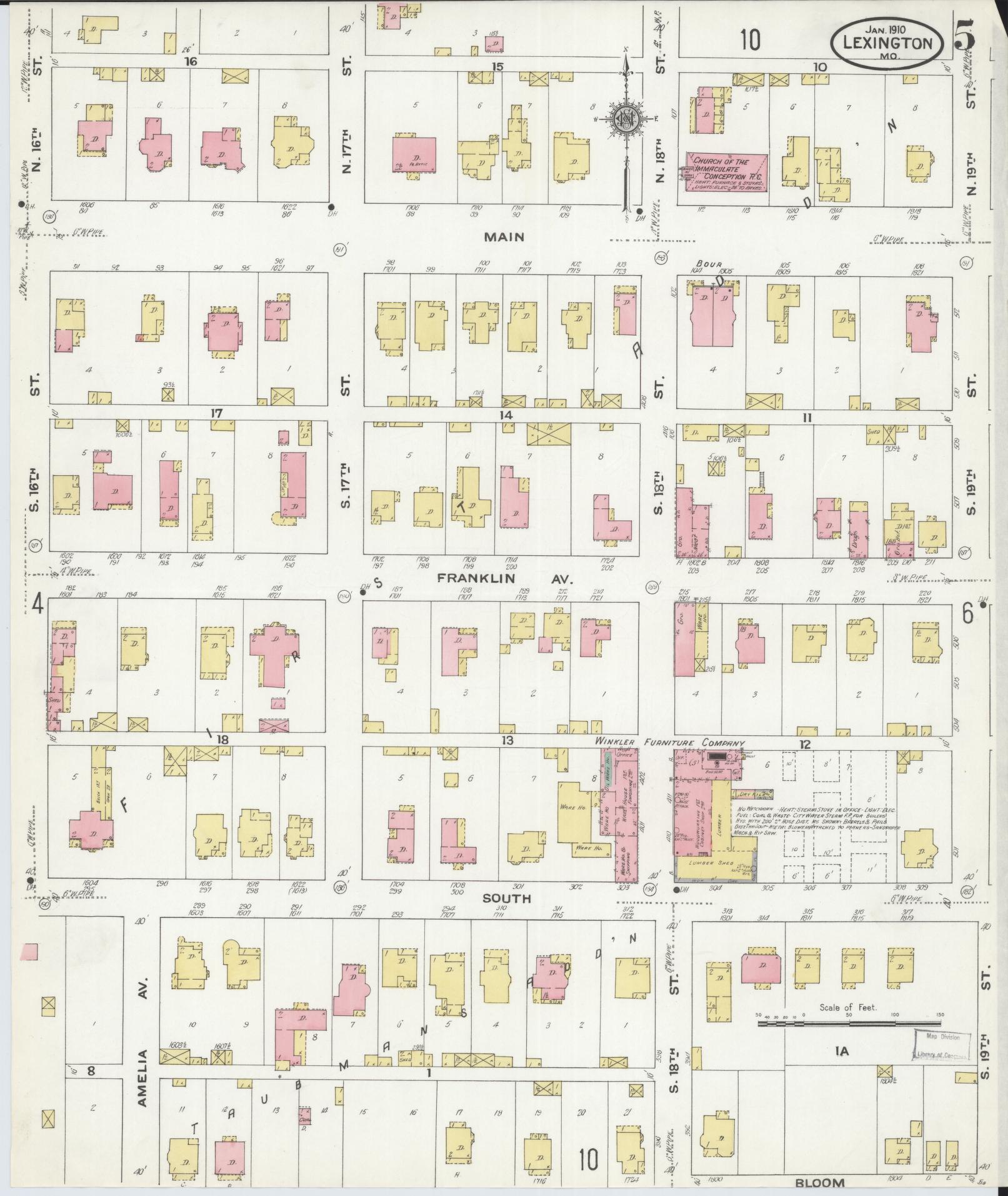 Sanborn Fire Insurance Map from Lexington, Lafayette County, Missouri (1910), Sheet #0005 - Complete Map Set gallery image, historic Sanborn map, vintage wall art, Missouri Missouri