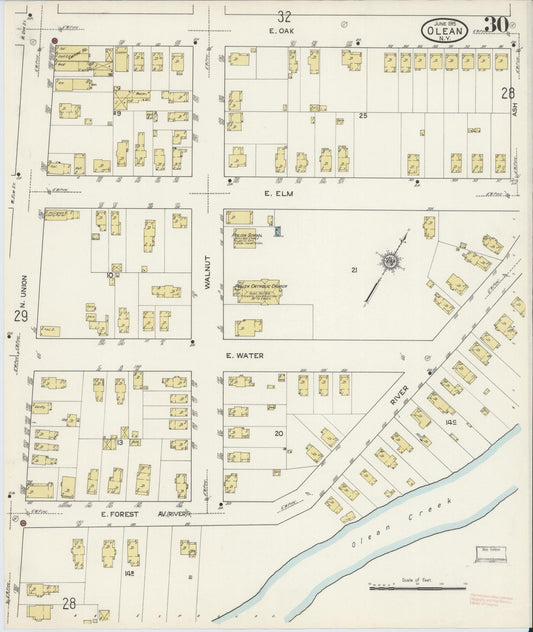 Sanborn Fire Insurance Map from Olean, Cattaraugus County, New York (1915), Sheet #0030 - Historic Sanborn Fire Insurance Map Print, vintage old map wall art, antique decor, genealogy gift, New York New York map