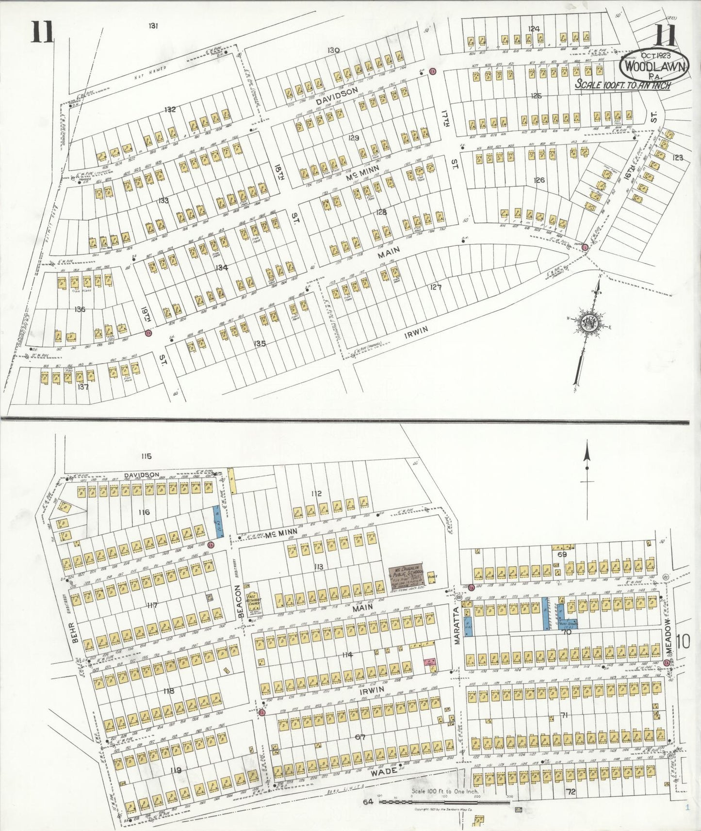 Sanborn Fire Insurance Map from Woodlawn, Beaver County, Pennsylvania (1923), Sheet #0011 - Historic Sanborn Fire Insurance Map Print, vintage old map wall art, antique decor, genealogy gift, Pennsylvania Pennsylvania map