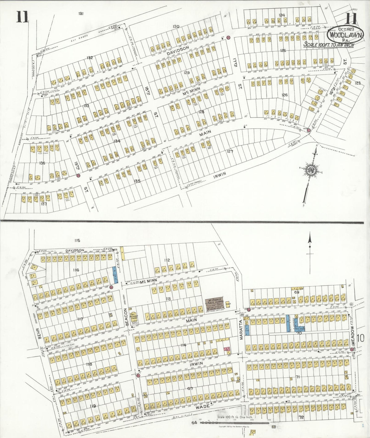 Sanborn Fire Insurance Map from Woodlawn, Beaver County, Pennsylvania (1923), Sheet #0011 - Historic Sanborn Fire Insurance Map Print, vintage old map wall art, antique decor, genealogy gift, Pennsylvania Pennsylvania map