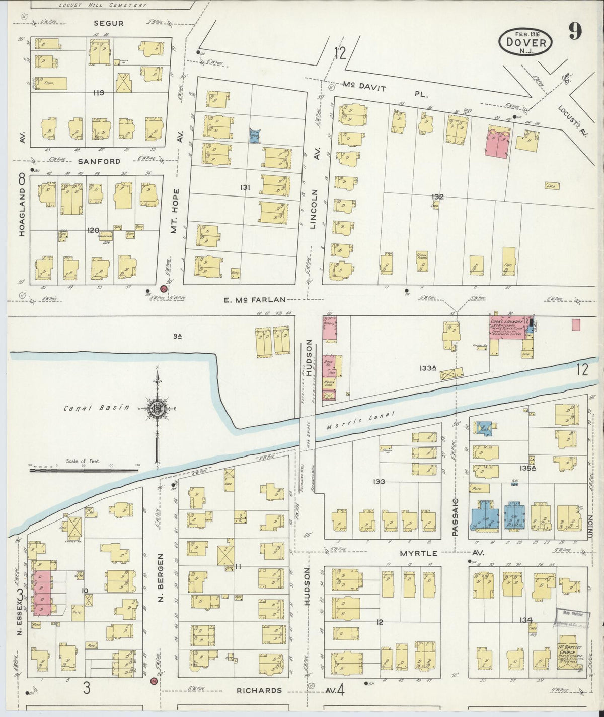 Sanborn Fire Insurance Map from Dover, Morris County, New Jersey (1916), Sheet #0009 - Historic Sanborn Fire Insurance Map Print, vintage old map wall art, antique decor, genealogy gift, New Jersey New Jersey map