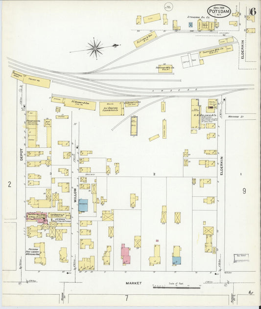 Sanborn Fire Insurance Map from Potsdam, St. Lawrence County, New York (1909), Sheet #0006 - Historic Sanborn Fire Insurance Map Print, vintage old map wall art, antique decor, genealogy gift, New York New York map