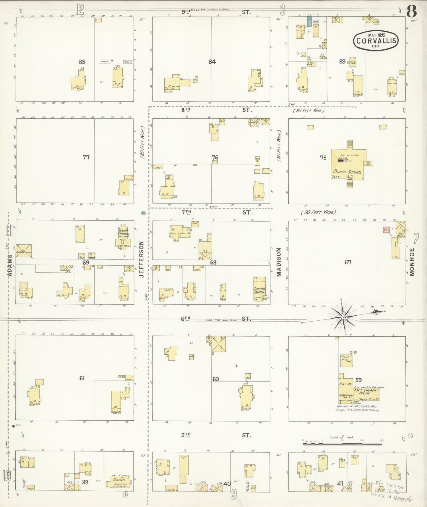 Sanborn Fire Insurance Map from Corvallis, Benton County, Oregon (1895), Sheet #0008 - Complete Map Set gallery image, historic Sanborn map, vintage wall art, Oregon Oregon