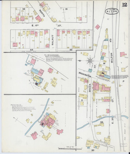Sanborn Fire Insurance Map from Alton, Madison County, Illinois (1892), Sheet #0012 - Historic Sanborn Fire Insurance Map Print, vintage old map wall art, antique decor, genealogy gift, Illinois Illinois map