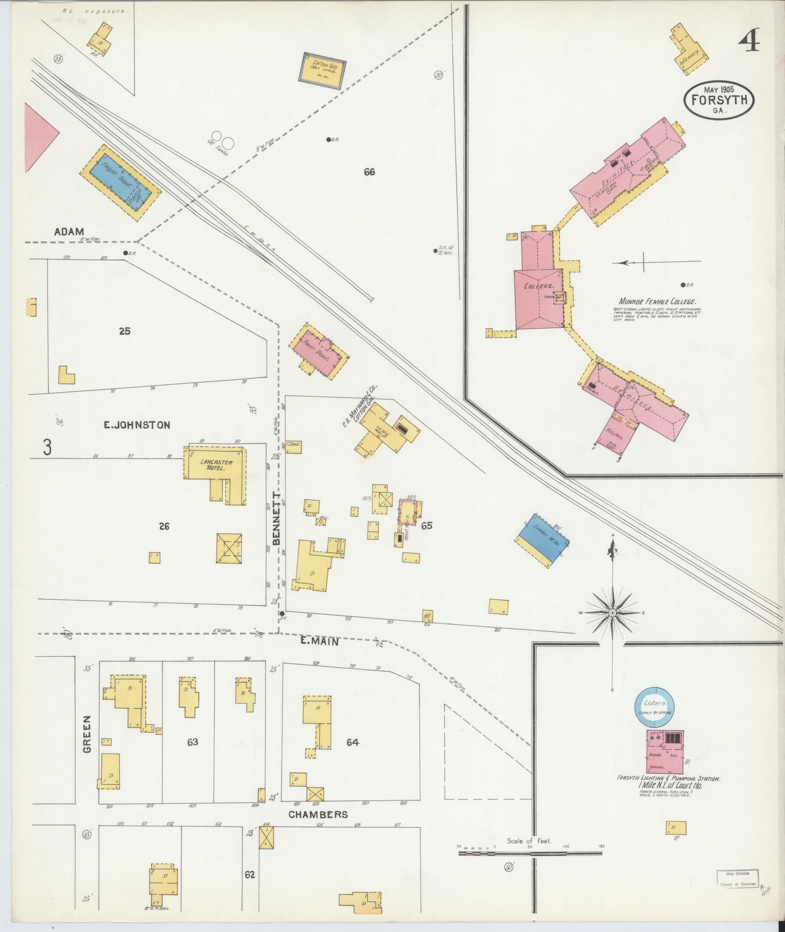 Sanborn Fire Insurance Map from Forsyth, Monroe County, Georgia (1905), Sheet #0004 - Complete Map Set gallery image, historic Sanborn map, vintage wall art, Georgia Georgia