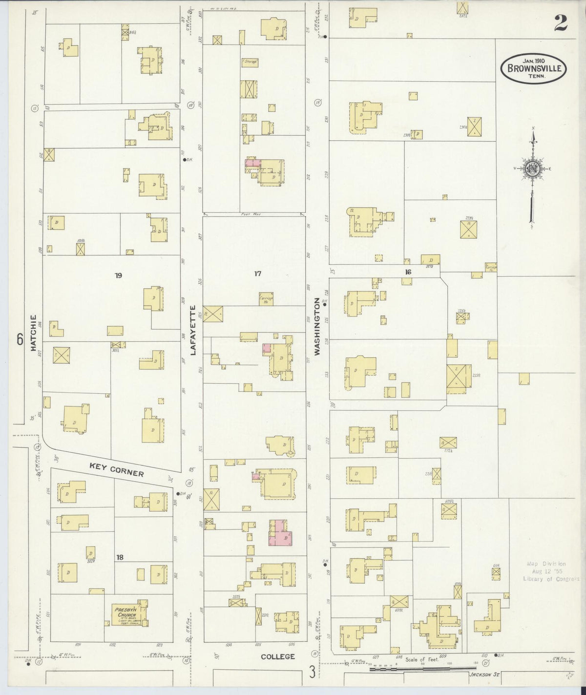 Sanborn Fire Insurance Map from Brownsville, Haywood County, Tennessee (1910), Sheet #0002 - Complete Map Set gallery image, historic Sanborn map, vintage wall art, Tennessee Tennessee
