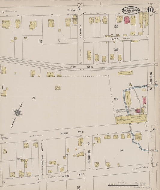 Sanborn Fire Insurance Map from Morristown, Hamblen County, Tennessee (1922), Sheet #0010 - Historic Sanborn Fire Insurance Map Print, vintage old map wall art, antique decor, genealogy gift, Tennessee Tennessee map