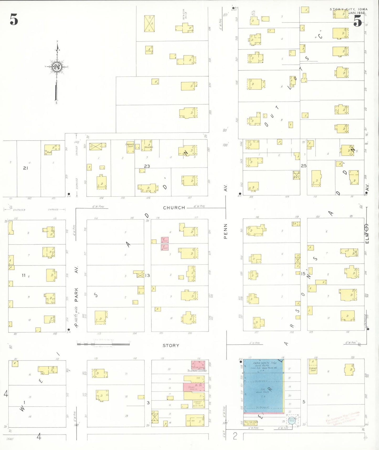 Sanborn Fire Insurance Map from Story City, Story County, Iowa (1932), Sheet #0005 - Historic Sanborn Fire Insurance Map Print, vintage old map wall art