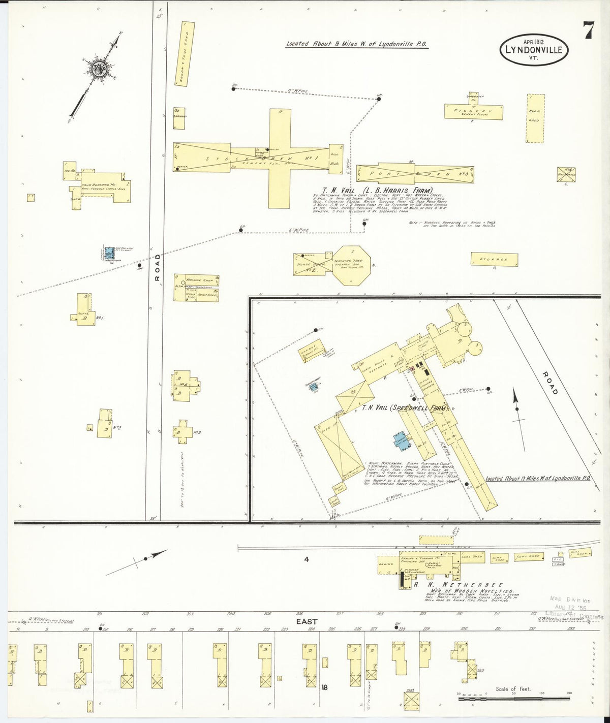 Sanborn Fire Insurance Map from Lyndonville, Caledonia County, Vermont (1912), Sheet #0007 - Historic Sanborn Fire Insurance Map Print, vintage old map wall art, antique decor, genealogy gift, Vermont Vermont map