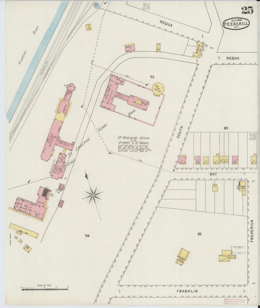 Sanborn Fire Insurance Map from Peekskill, Westchester County, New York (1895), Sheet #0025 - Historic Sanborn Fire Insurance Map Print, vintage old map wall art, antique decor, genealogy gift, New York New York map