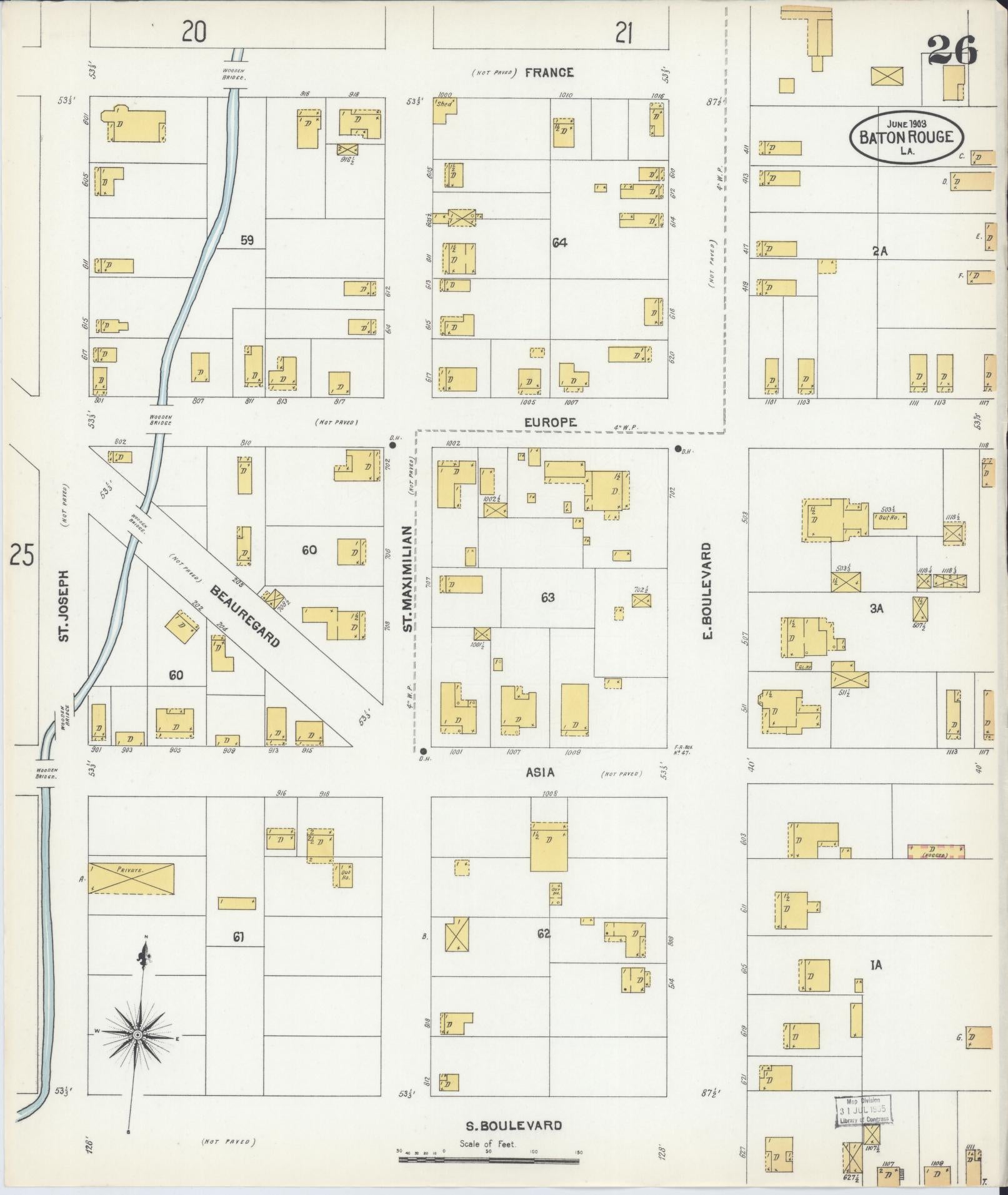 Sanborn Fire Insurance Map from Baton Rouge, East Baton Rouge Parish, Louisiana (1903), Sheet #0026 - Complete Map Set gallery image, historic Sanborn map, vintage wall art, Louisiana Louisiana