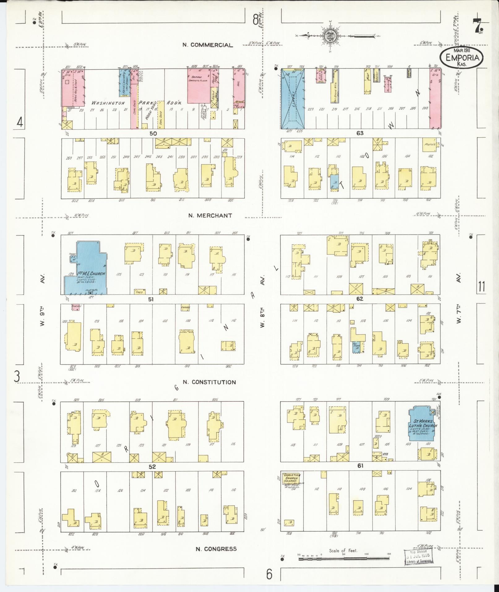 Sanborn Fire Insurance Map from Emporia, Lyon County, Kansas (1911), Sheet #0007 - Complete Map Set gallery image, historic Sanborn map, vintage wall art, Kansas Kansas