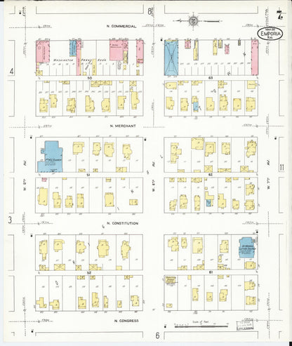 Sanborn Fire Insurance Map from Emporia, Lyon County, Kansas (1911), Sheet #0007 - Complete Map Set gallery image, historic Sanborn map, vintage wall art, Kansas Kansas