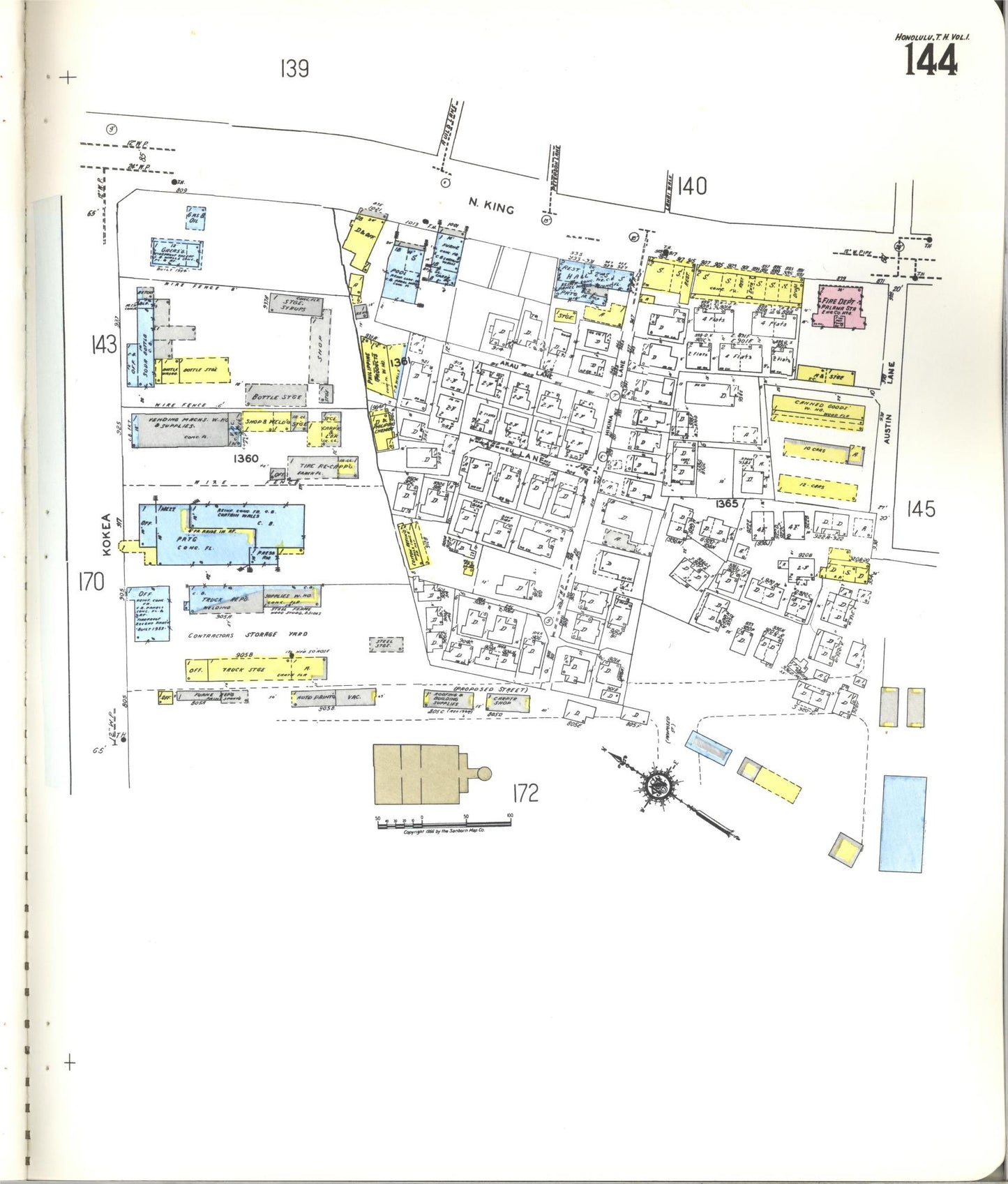Sanborn Fire Insurance Map from Honolulu, Oahu County, Hawaii (1955), Sheet #0144 - Historic Sanborn Fire Insurance Map Print