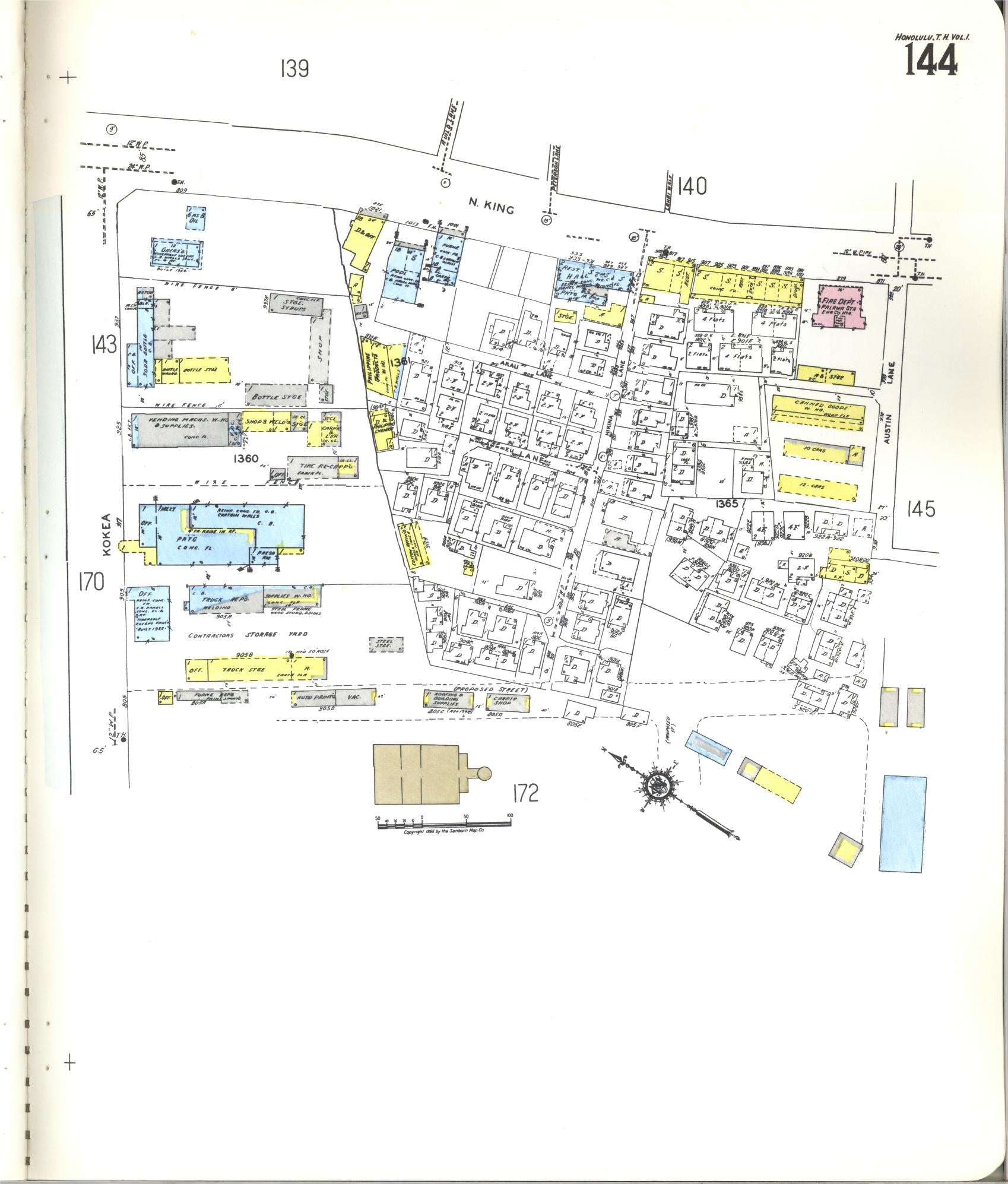 Sanborn Fire Insurance Map from Honolulu, Oahu County, Hawaii (1955), Sheet #0144 - Historic Sanborn Fire Insurance Map Print