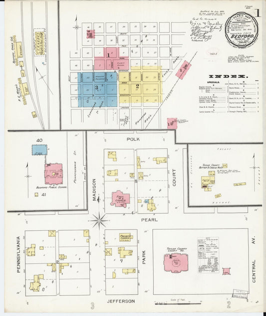 Sanborn Fire Insurance Map from Bedford, Taylor County, Iowa (1893), Sheet #0001 - Historic Sanborn Fire Insurance Map Print, vintage old map wall art