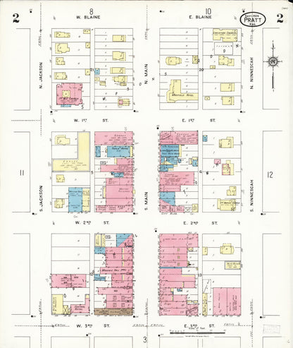Sanborn Fire Insurance Map from Pratt, Pratt County, Kansas (1924), Sheet #0002 - Complete Map Set gallery image, historic Sanborn map, vintage wall art, Kansas Kansas