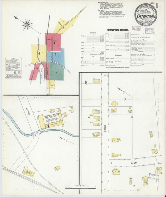 Sanborn Fire Insurance Map from Eatontown, Monmouth County, New Jersey (1909), Sheet #0001 - Historic Sanborn Fire Insurance Map Print, vintage old map wall art, antique decor, genealogy gift, New Jersey New Jersey map