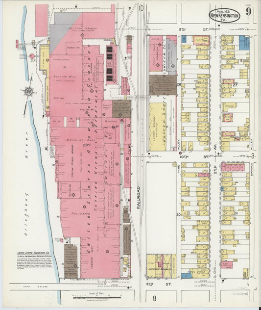 Sanborn Fire Insurance Map from New Kensington, Westmoreland County, Pennsylvania (1921), Sheet #0009 - Historic Sanborn Fire Insurance Map Print, vintage old map wall art, antique decor, genealogy gift, Pennsylvania Pennsylvania map