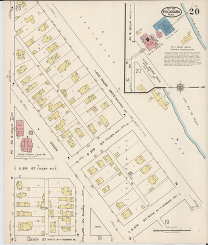 Sanborn Fire Insurance Map from Escanaba, Delta County, Michigan (1921), Sheet #0020 - Complete Map Set gallery image, historic Sanborn map, vintage wall art, Michigan Michigan