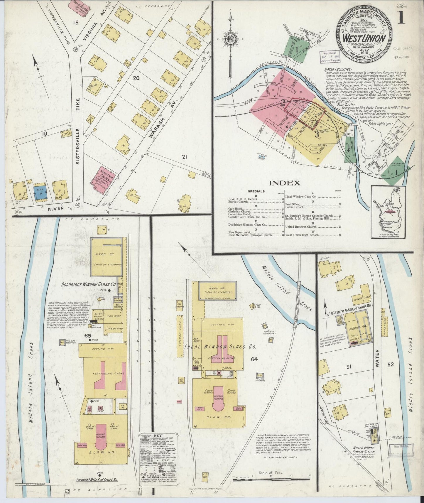 Sanborn Fire Insurance Map from West Union, Doddridge County, West Virginia (1916), Sheet #0001 - Historic Sanborn Fire Insurance Map Print, vintage old map wall art, antique decor, genealogy gift, West Virginia West Virginia map
