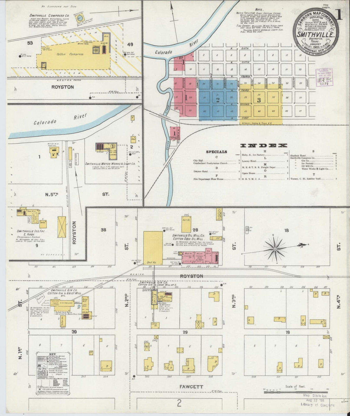 Sanborn Fire Insurance Map from Smithville, Bastrop County, Texas (1905), Sheet #0001 - Historic Sanborn Fire Insurance Map Print, vintage old map wall art, antique decor, genealogy gift, Texas Texas map
