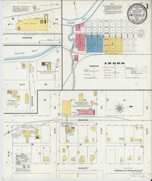 Sanborn Fire Insurance Map from Smithville, Bastrop County, Texas (1905), Sheet #0001 - Historic Sanborn Fire Insurance Map Print, vintage old map wall art, antique decor, genealogy gift, Texas Texas map