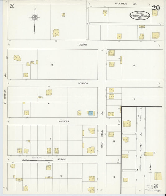 Sanborn Fire Insurance Map from Mineral Wells, Palo Pinto County, Texas (1912), Sheet #0020 - Historic Sanborn Fire Insurance Map Print, vintage old map wall art, antique decor, genealogy gift, Texas Texas map