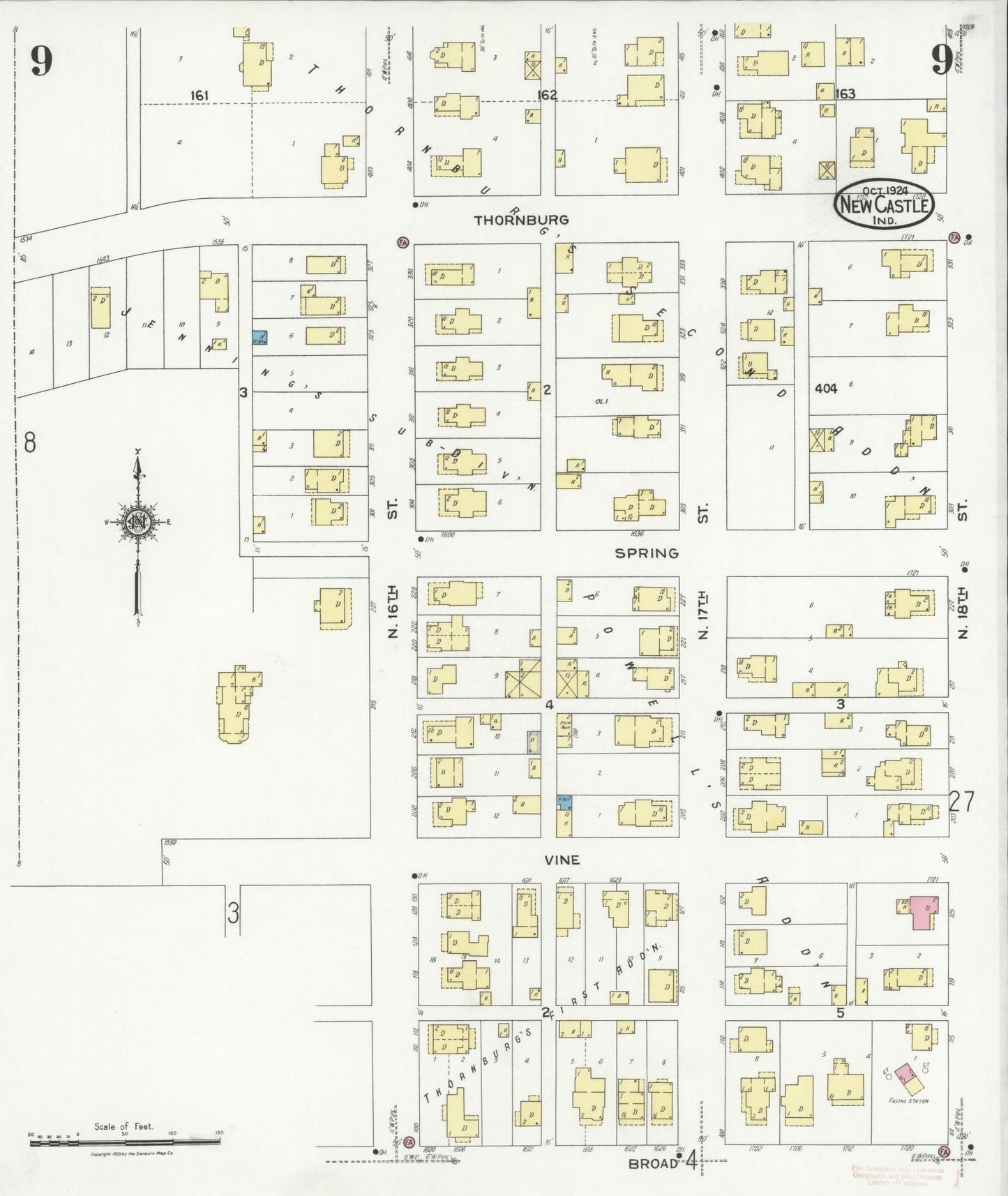 Sanborn Fire Insurance Map from New Castle, Henry County, Indiana (1924), Sheet #0009 - Complete Map Set gallery image, historic Sanborn map, vintage wall art, Indiana Indiana