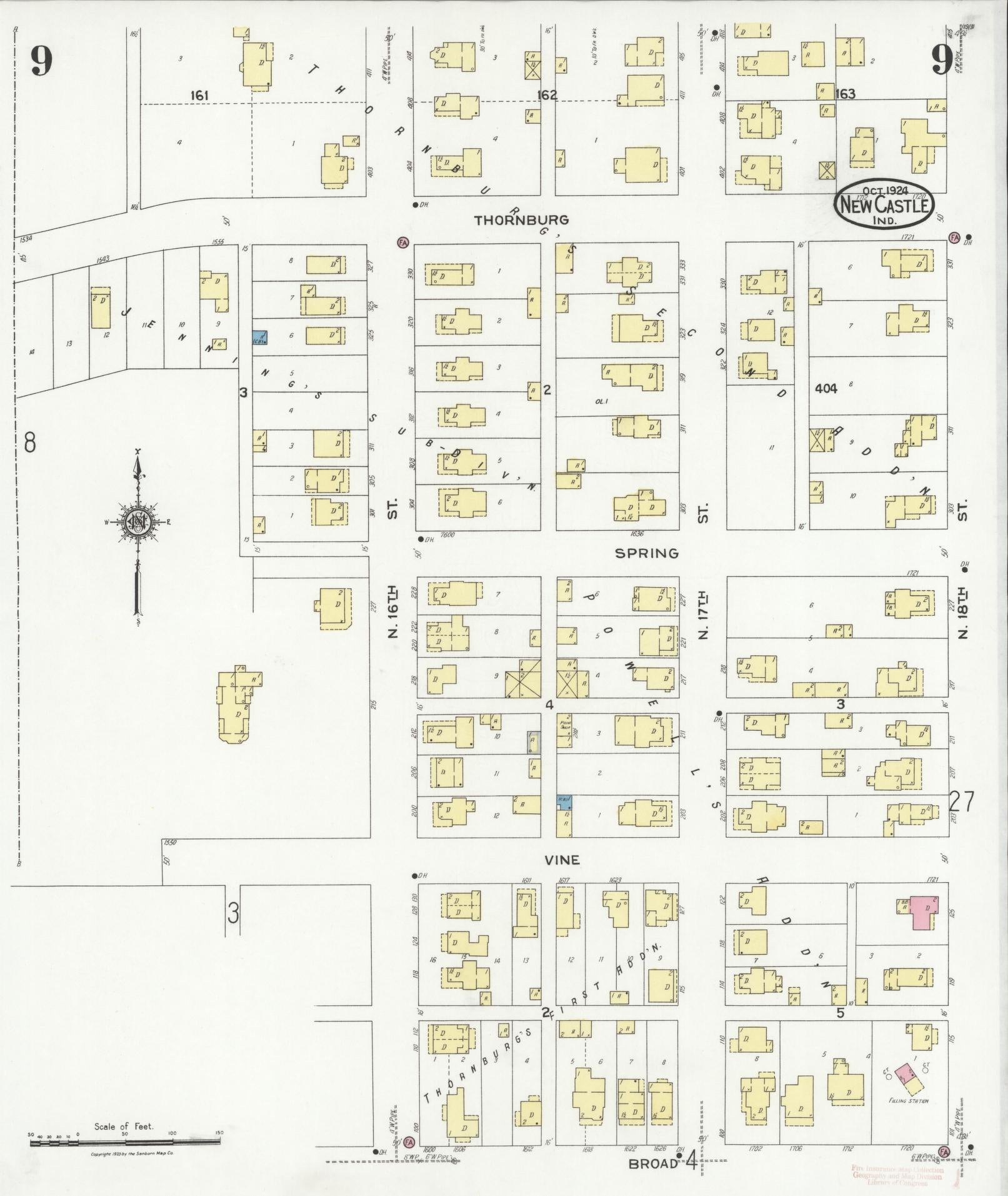 Sanborn Fire Insurance Map from New Castle, Henry County, Indiana (1924), Sheet #0009 - Complete Map Set gallery image, historic Sanborn map, vintage wall art, Indiana Indiana