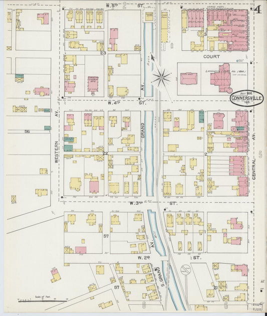 Sanborn Fire Insurance Map from Connersville, Fayette County, Indiana (1892), Sheet #0004 - Historic Sanborn Fire Insurance Map Print, vintage old map wall art, antique decor, genealogy gift, Indiana Indiana map