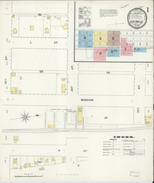 Sanborn Fire Insurance Map from San Miguel, San Luis Obispo County, California (1892), Sheet #0001 - Complete Map Set gallery image, historic Sanborn map, vintage wall art, California California