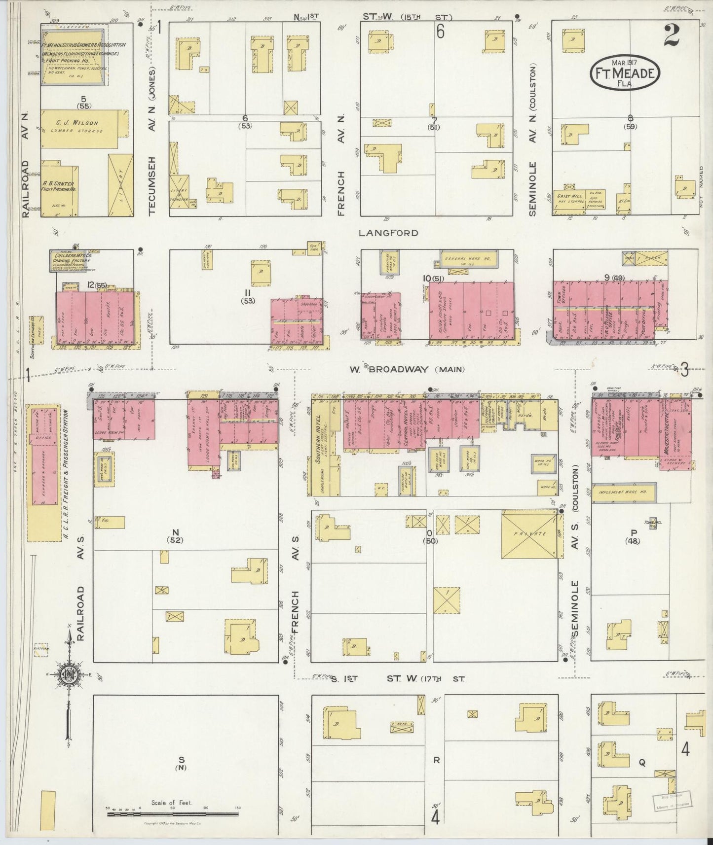 Sanborn Fire Insurance Map from Fort Meade, Polk County, Florida (1917), Sheet #0002 - Complete Map Set gallery image, historic Sanborn map, vintage wall art, Florida Florida