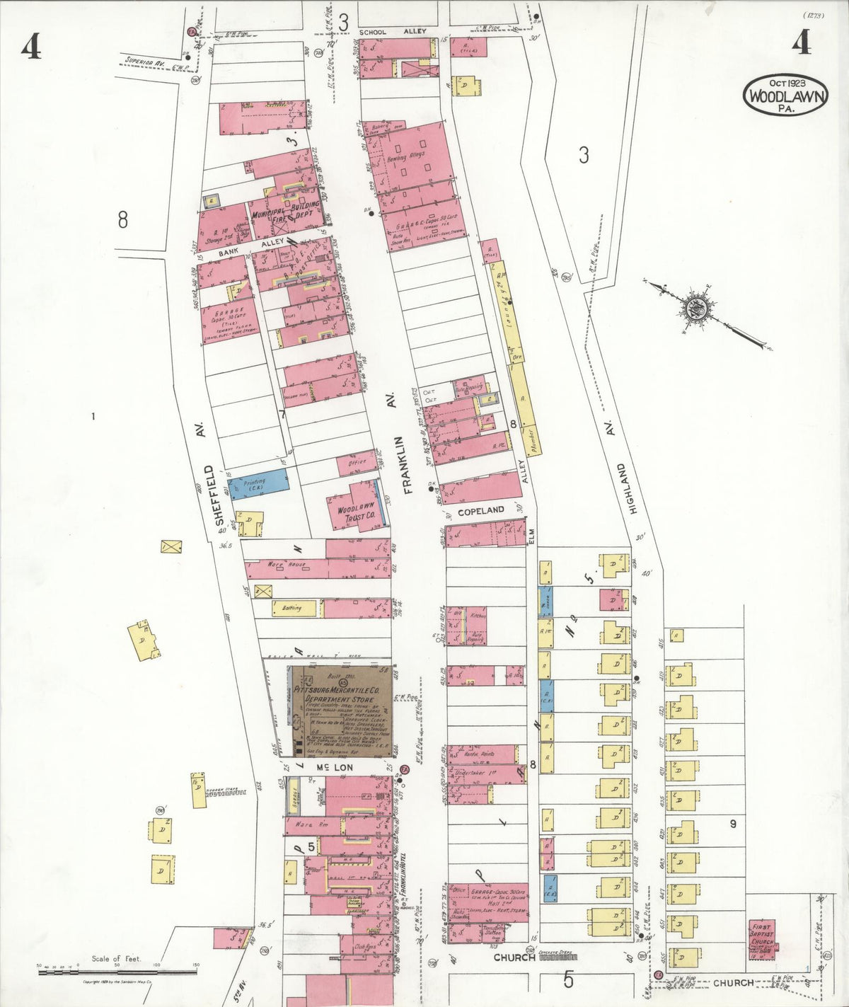 Sanborn Fire Insurance Map from Woodlawn, Beaver County, Pennsylvania (1923), Sheet #0004 - Historic Sanborn Fire Insurance Map Print, vintage old map wall art, antique decor, genealogy gift, Pennsylvania Pennsylvania map