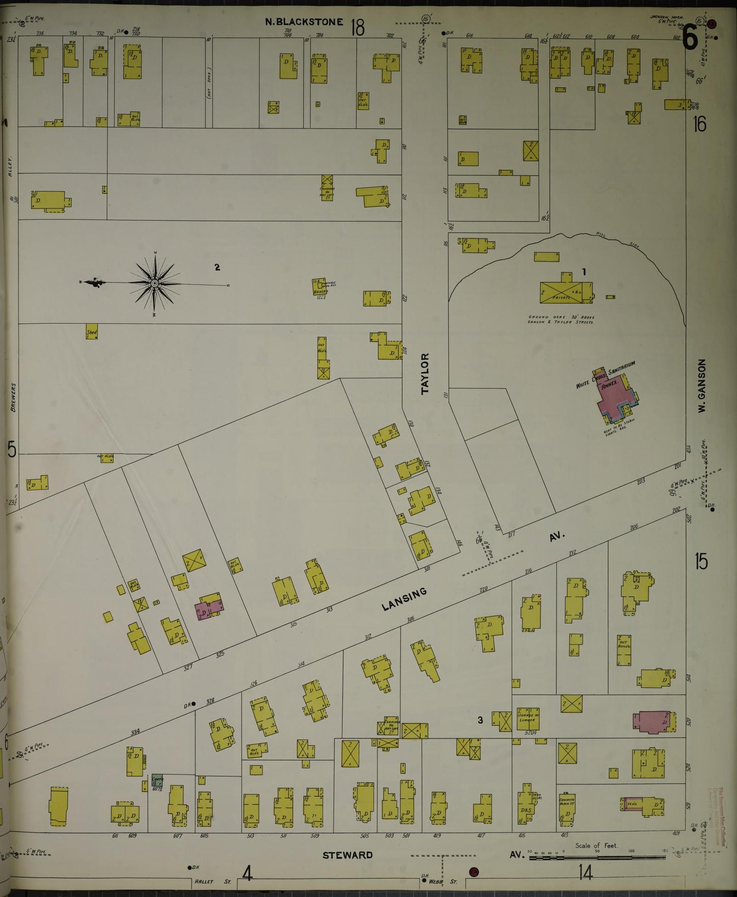 Sanborn Fire Insurance Map from Jackson, Jackson County, Michigan (1907), Sheet #0006 - Complete Map Set gallery image, historic Sanborn map, vintage wall art, Michigan Michigan