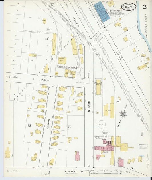 Sanborn Fire Insurance Map from Ypsilanti, Washtenaw County, Michigan (1916), Sheet #0002 - Historic Sanborn Fire Insurance Map Print, vintage old map wall art, antique decor, genealogy gift, Michigan Michigan map