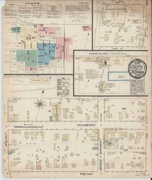 Sanborn Fire Insurance Map from Sherman, Grayson County, Texas (1885), Sheet #0001 - Complete Map Set gallery image, historic Sanborn map, vintage wall art, Texas Texas