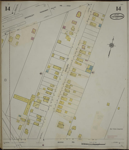 Sanborn Fire Insurance Map from Lackawanna, Erie County, New York (1950), Sheet #0014 - Historic Sanborn Fire Insurance Map Print, vintage old map wall art, antique decor, genealogy gift, New York New York map