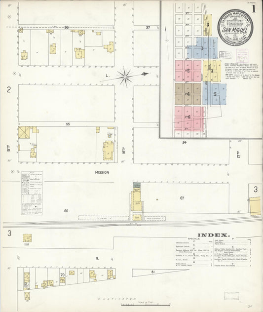 Sanborn Fire Insurance Map from San Miguel, San Luis Obispo County, California (1903), Sheet #0001 - Complete Map Set gallery image, historic Sanborn map, vintage wall art, California California