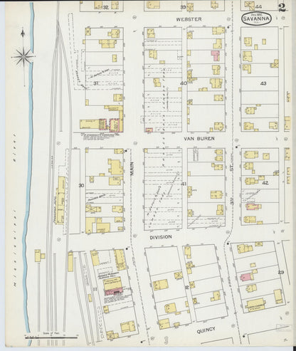 Sanborn Fire Insurance Map from Savanna, Carroll County, Illinois (1892), Sheet #0002 - Complete Map Set gallery image, historic Sanborn map, vintage wall art, Illinois Illinois
