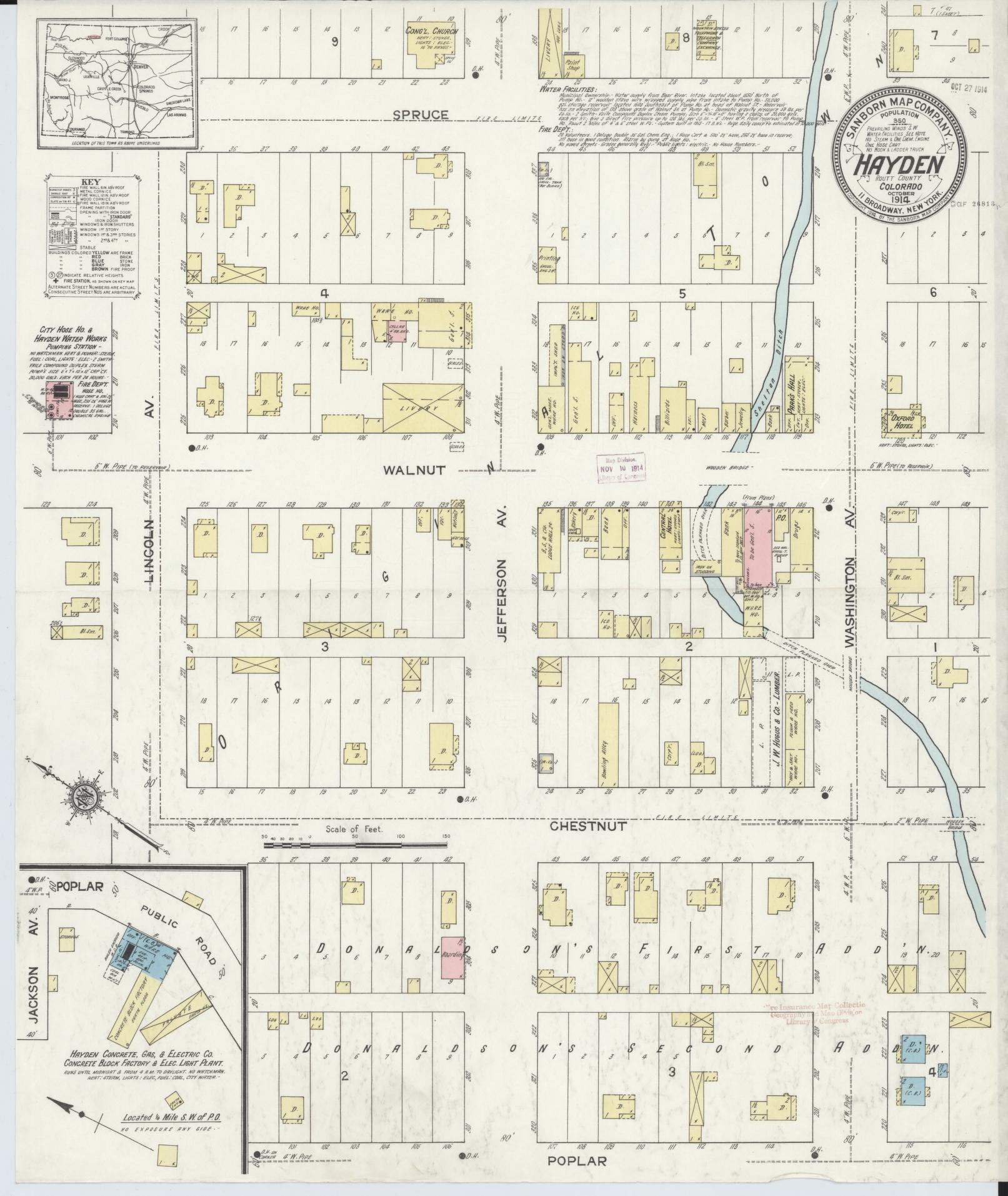 Sanborn Fire Insurance Map from Hayden, Routt County, Colorado (1914), Sheet #0001 - Historic Sanborn Fire Insurance Map Print, vintage old map wall art, antique decor, genealogy gift, Colorado Colorado map