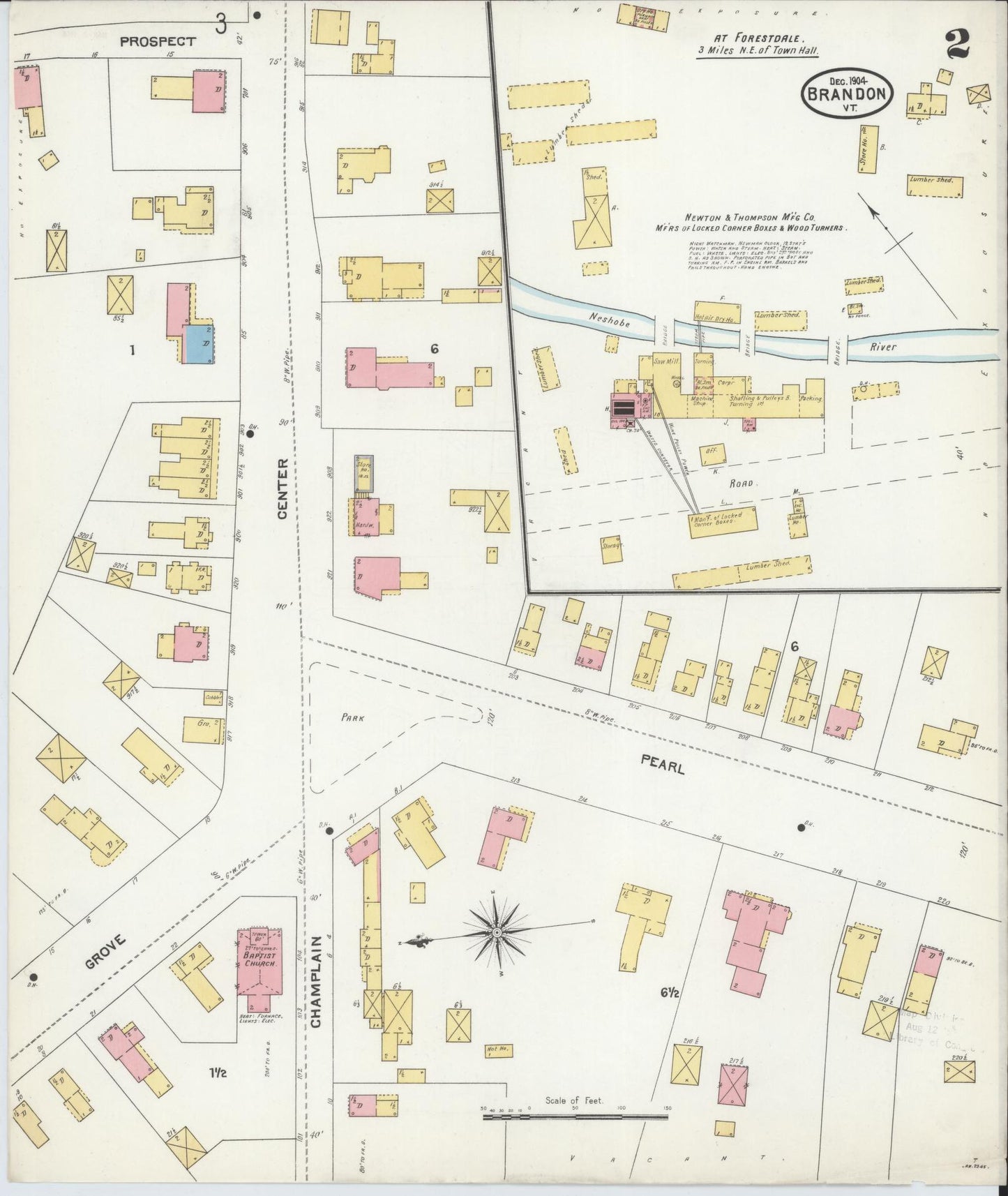 Sanborn Fire Insurance Map from Brandon, Rutland County, Vermont (1904), Sheet #0002 - Historic Sanborn Fire Insurance Map Print, vintage old map wall art, antique decor, genealogy gift, Vermont Vermont map