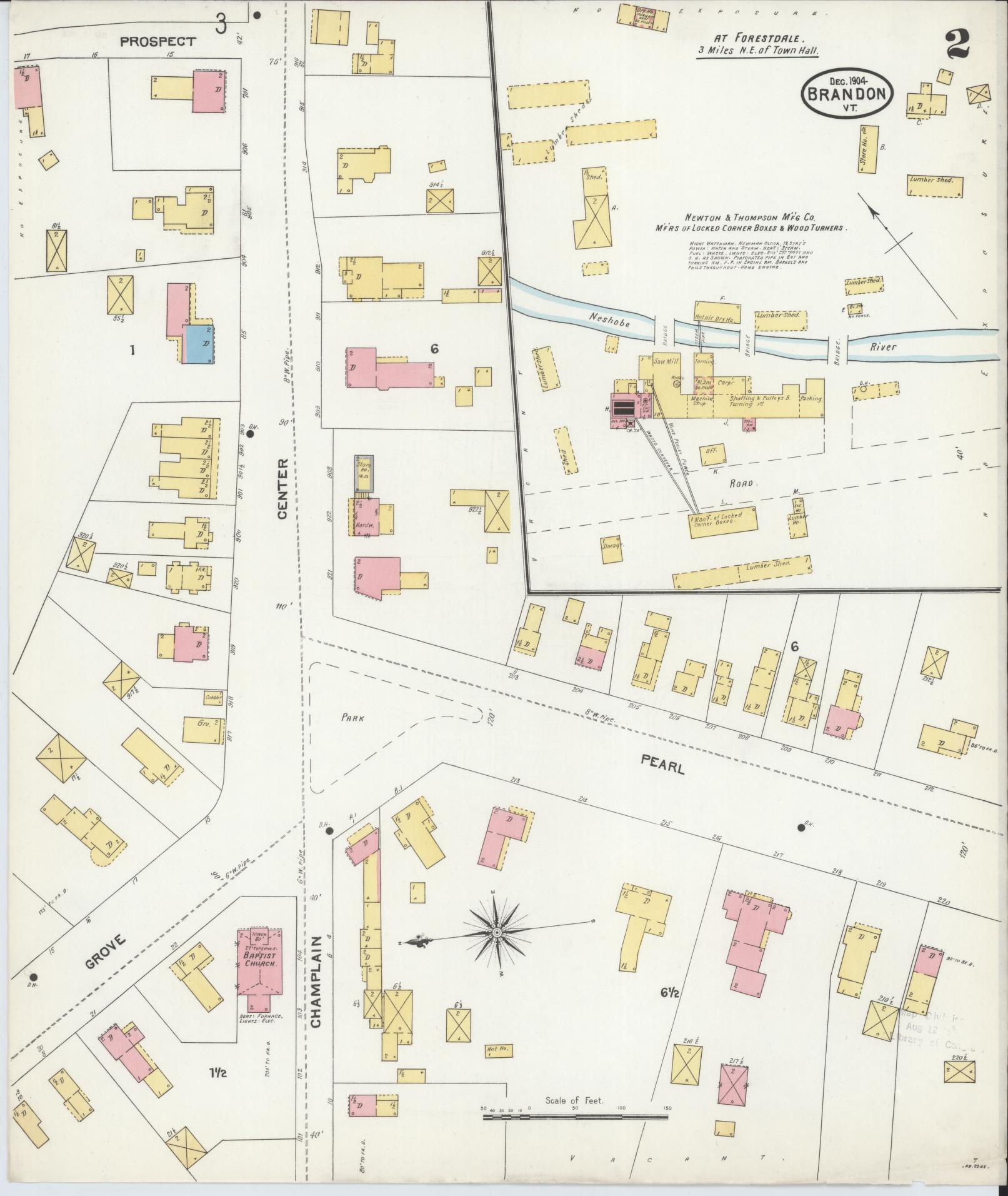 Sanborn Fire Insurance Map from Brandon, Rutland County, Vermont (1904), Sheet #0002 - Historic Sanborn Fire Insurance Map Print, vintage old map wall art, antique decor, genealogy gift, Vermont Vermont map