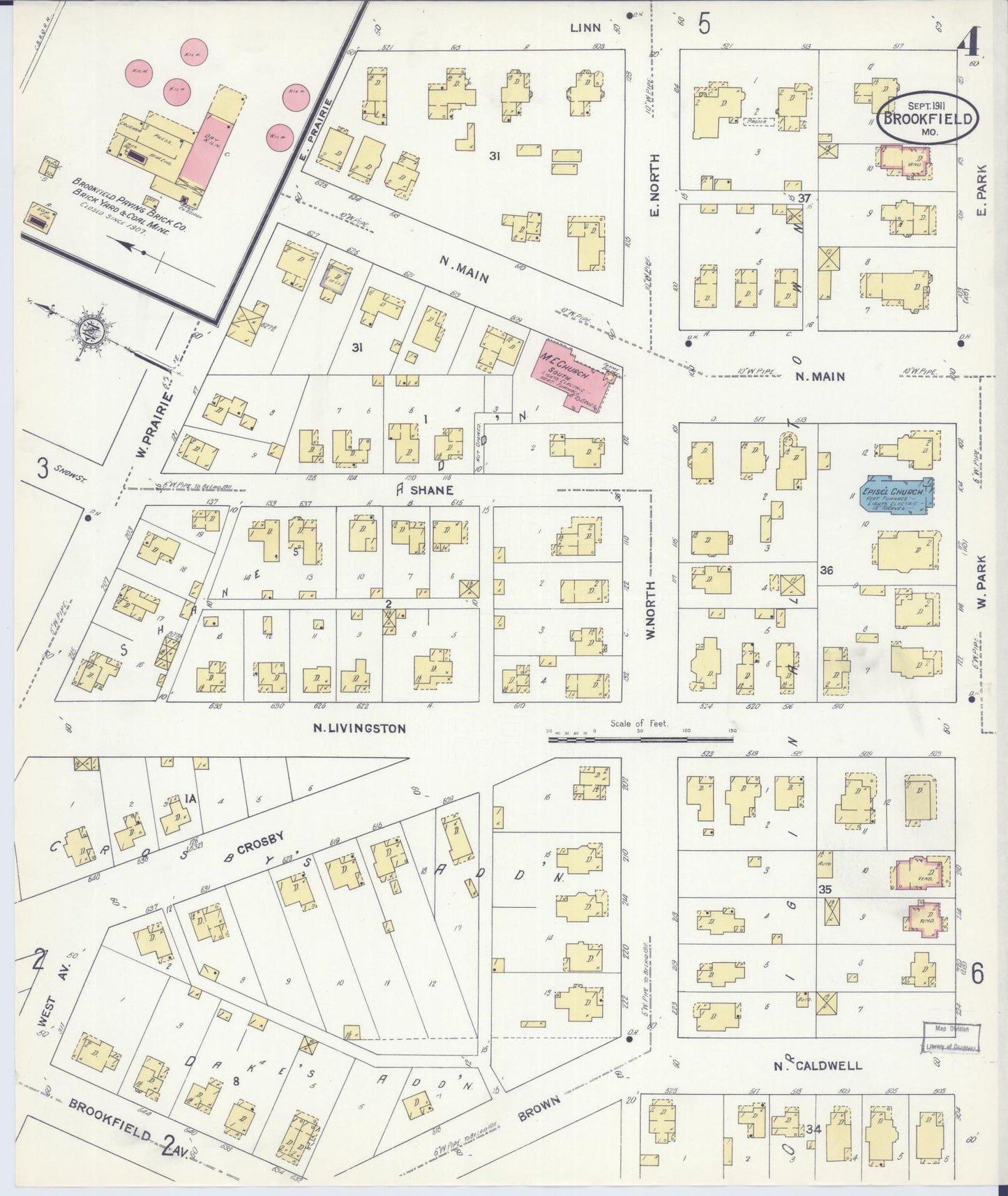 Sanborn Fire Insurance Map from Brookfield, Linn County, Missouri (1911), Sheet #0004 - Historic Sanborn Fire Insurance Map Print, vintage old map wall art, antique decor, genealogy gift, Missouri Missouri map