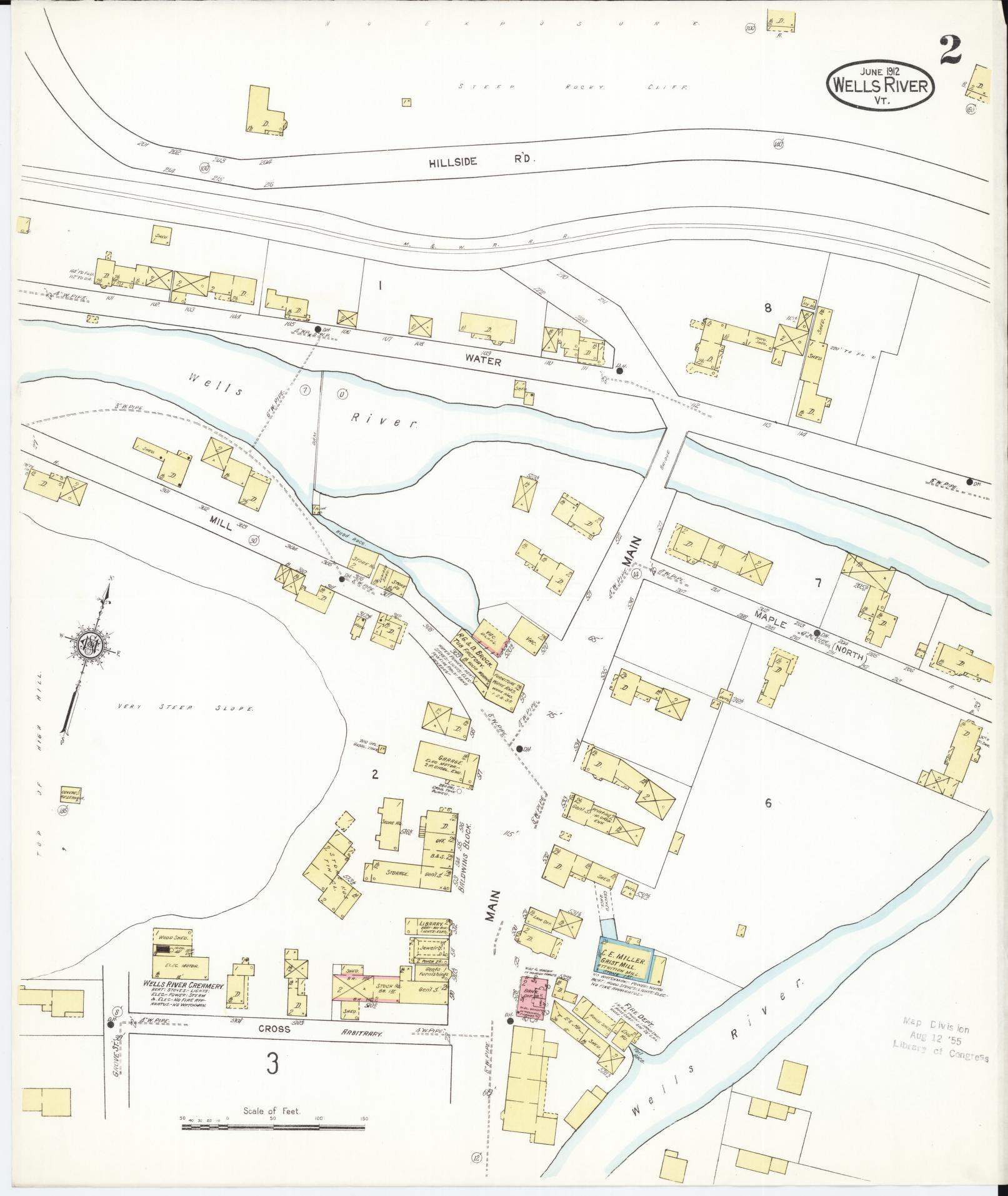 Sanborn Fire Insurance Map from Wells River, Orange County, Vermont (1912), Sheet #0002 - Complete Map Set gallery image, historic Sanborn map, vintage wall art, Vermont Vermont