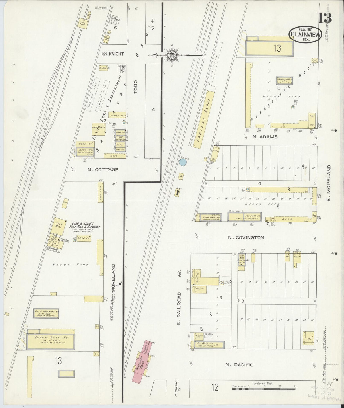 Sanborn Fire Insurance Map from Plainview, Hale County, Texas (1914), Sheet #0013 - Complete Map Set gallery image, historic Sanborn map, vintage wall art, Texas Texas