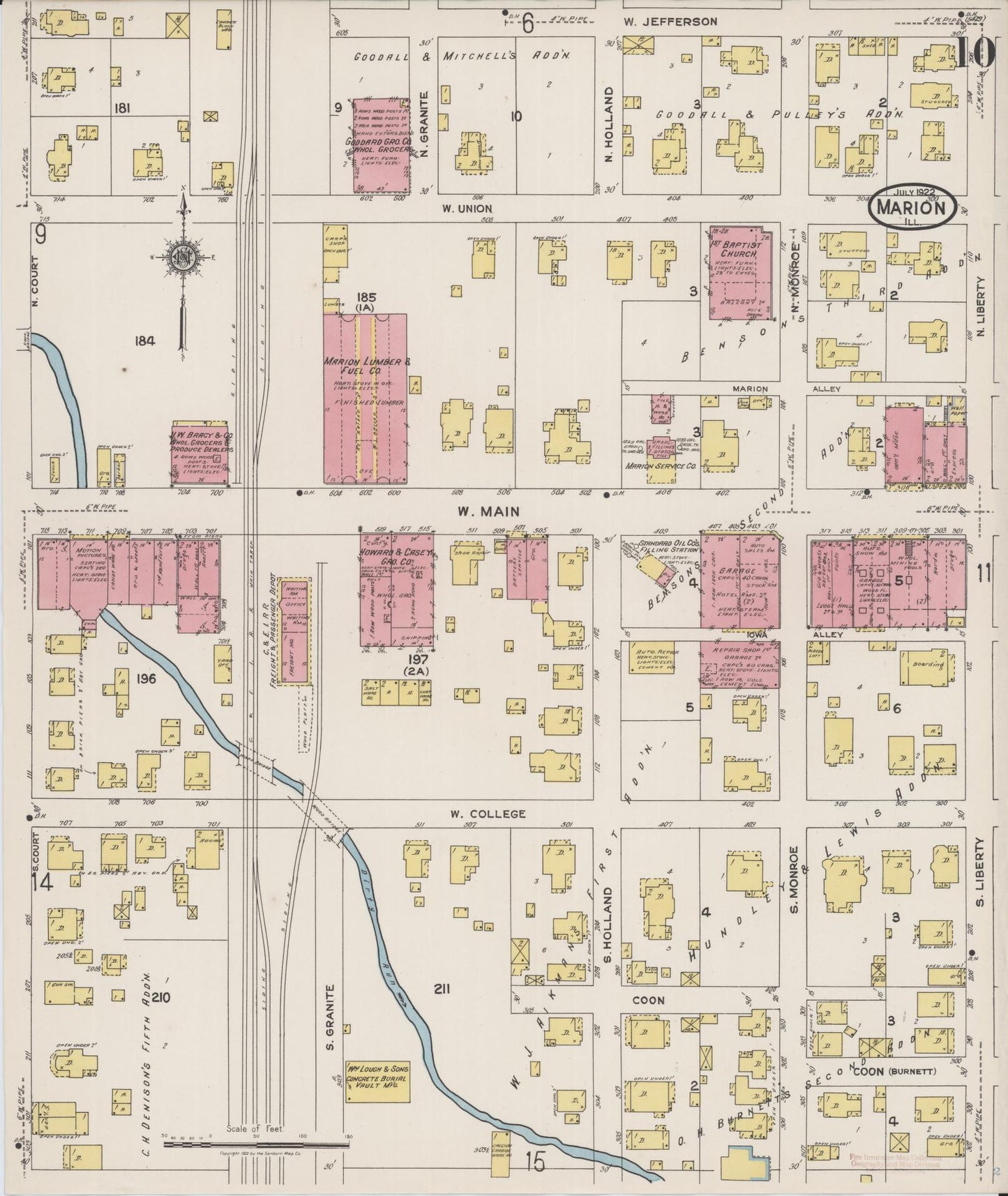 Sanborn Fire Insurance Map from Marion, Williamson County, Illinois (1922), Sheet #0010 - Historic Sanborn Fire Insurance Map Print, vintage old map wall art, antique decor, genealogy gift, Illinois Illinois map