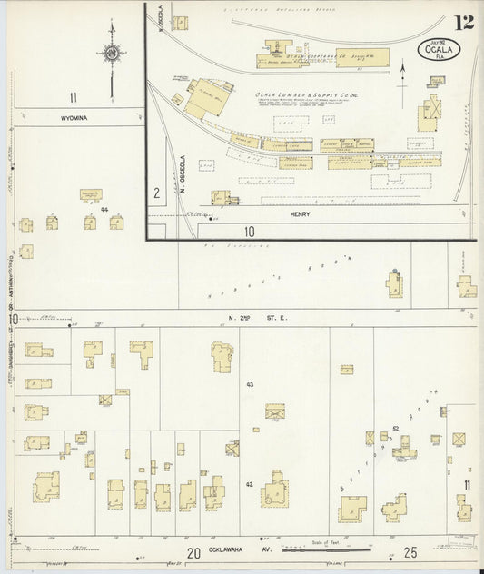 Sanborn Fire Insurance Map from Ocala, Marion County, Florida (1912), Sheet #0012 - Historic Sanborn Fire Insurance Map Print, vintage old map wall art, antique decor, genealogy gift, Florida Florida map